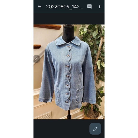 Vintage Roaman's Scallop Blue 100% Cotton Long Sleeve Buttons Front Jacket 20W - Picture 10 of 10